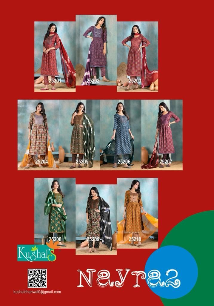 Nayra 2 By Kushals Rayon Printed Naira Cut Kurti With Bottom Dupatta
